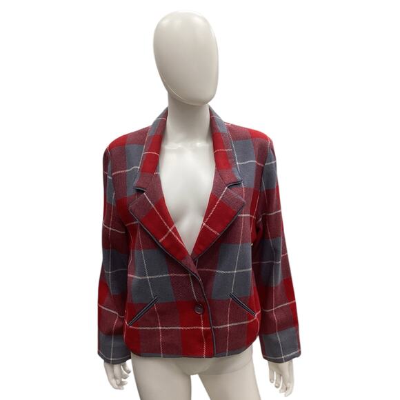 VTG Simone Alexander For Patty Woodard Women’s Blazer SZ 12 Wool Plaid Red Gray - Picture 1 of 4